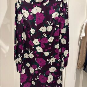 ERDEM Purple and White Floral Long Sleeve Dress